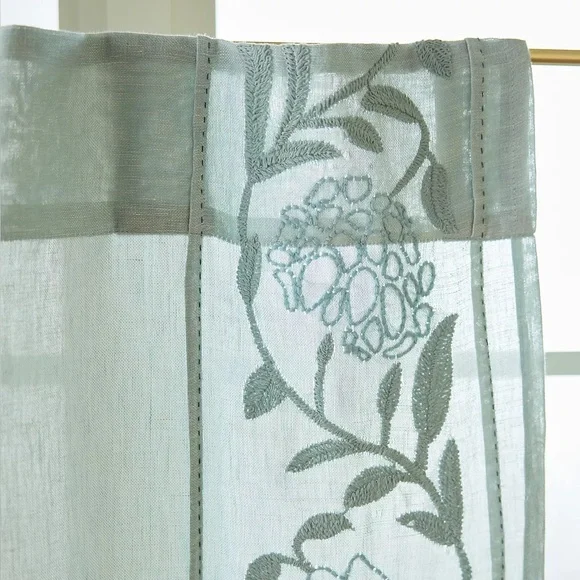 Anthropologie Embroidered Sheer Cafe Curtain Panels Light Blur Manette NEW - Picture 2 of 2